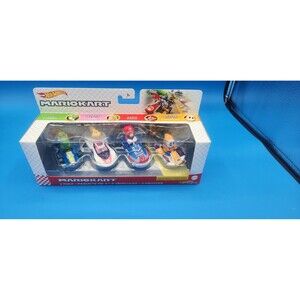 Hot Wheels Mario Kart 4 Pack Set Yoshi Peach Mario Orange Shy Guy